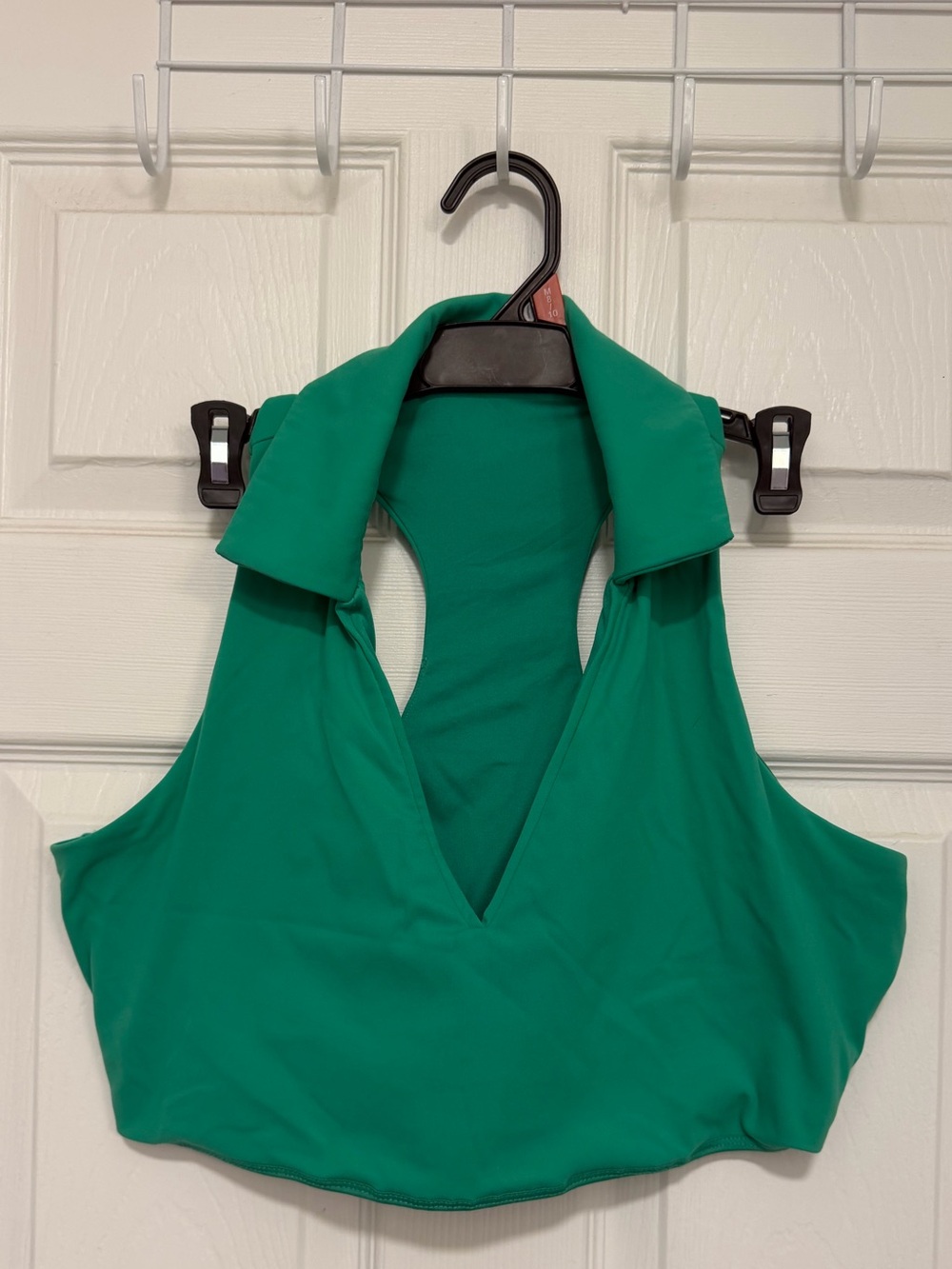 Women's Sleeveless Collared Crop Top sports bra Emerald Green